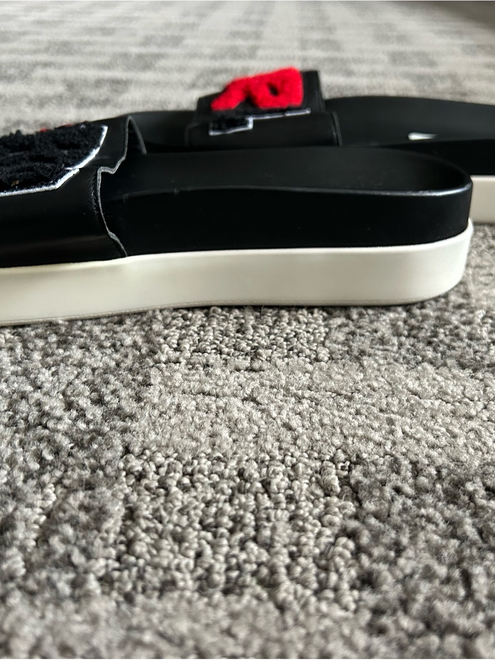 Karl Lagerfeld Black Slide Sandals with Red Lettering - Picture 3 of 4